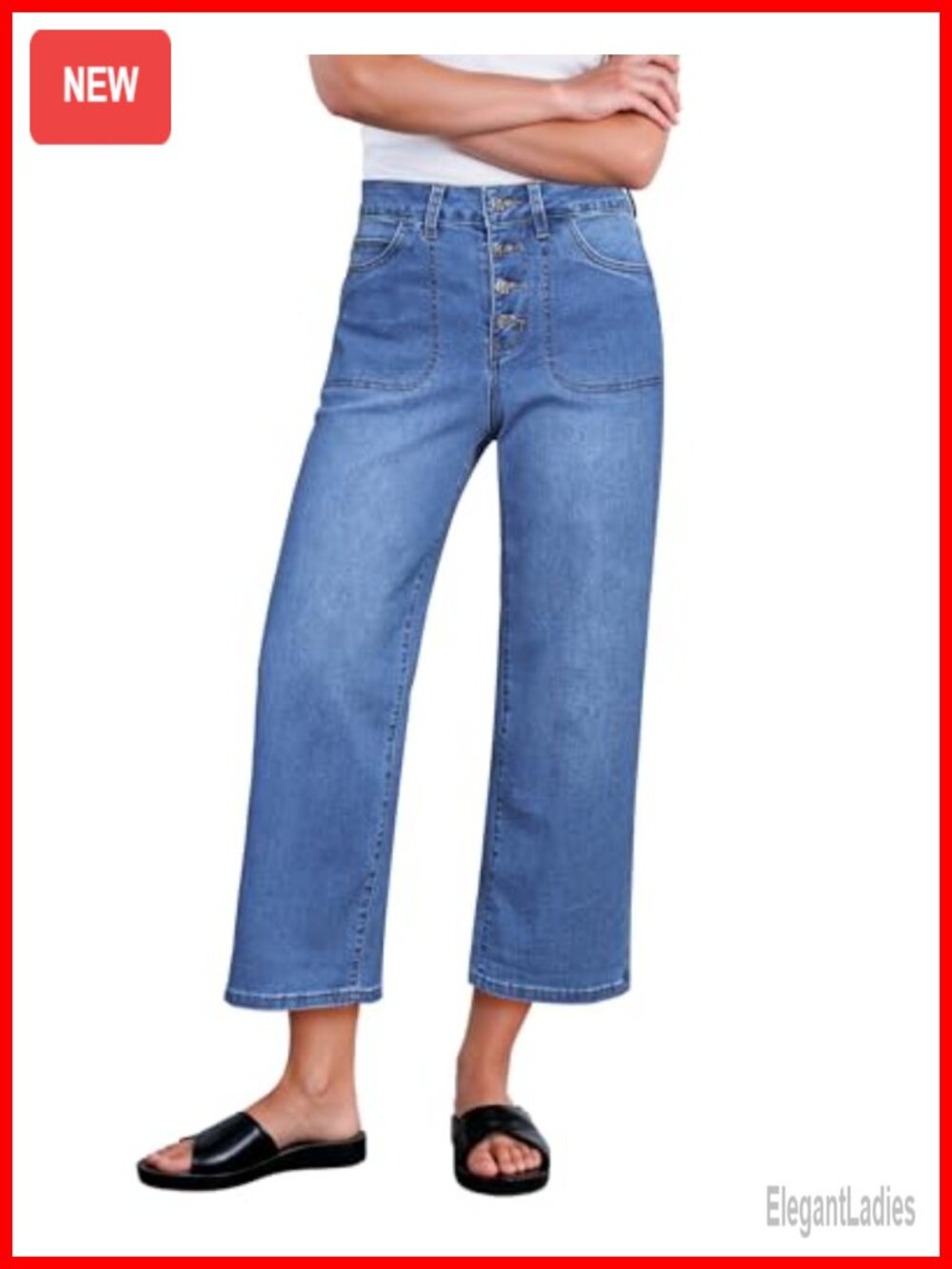 Wide Leg Jeans High Waisted Button Fly Cropped